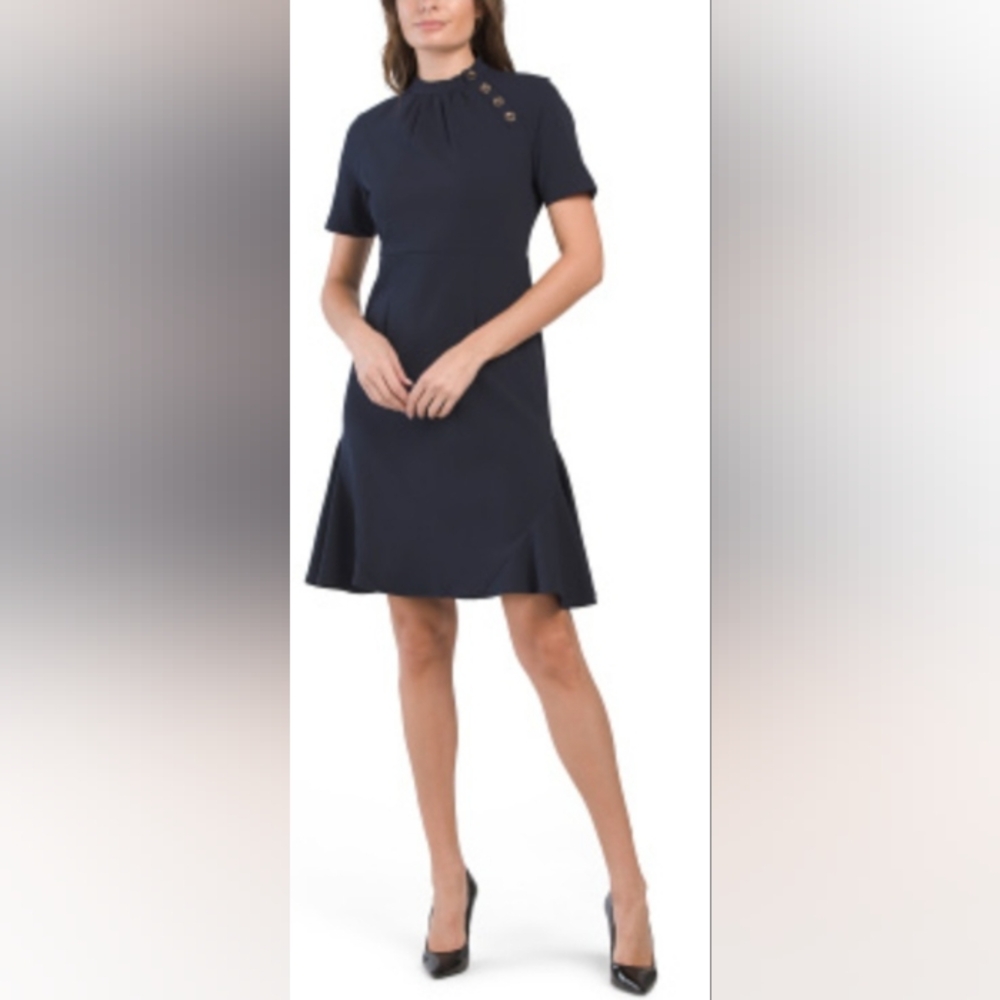 Sharagano Flounce Hem Button Detail Mini Dress Size 4 Office Professional Wear